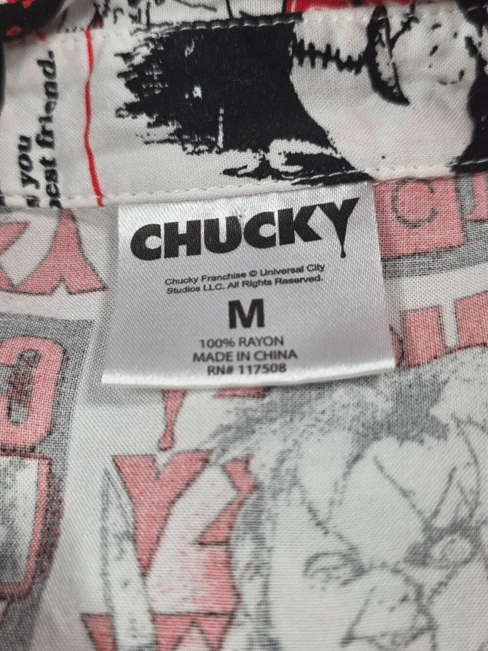 Chucky Mens Button-Down Shirt With Red & Black Horror Comic Print Size Medium